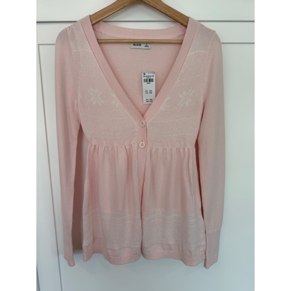 Hollister Pink Empire Waist Cardigan Snowflake Pointelle Knit V-Neck NWT- Small